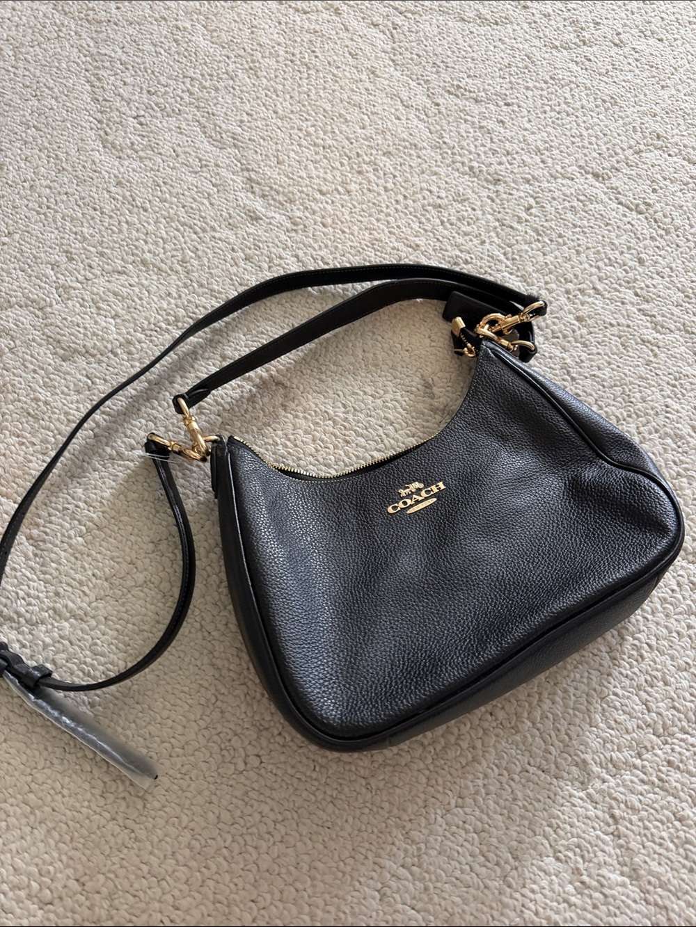 Coach Black Pebbled Leather Hobo Bag with Gold Hardware